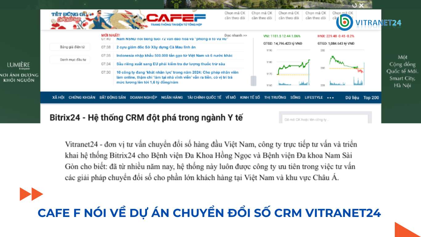 Cafe F nói về dự án chuyển đổi số CRM Vitranet24