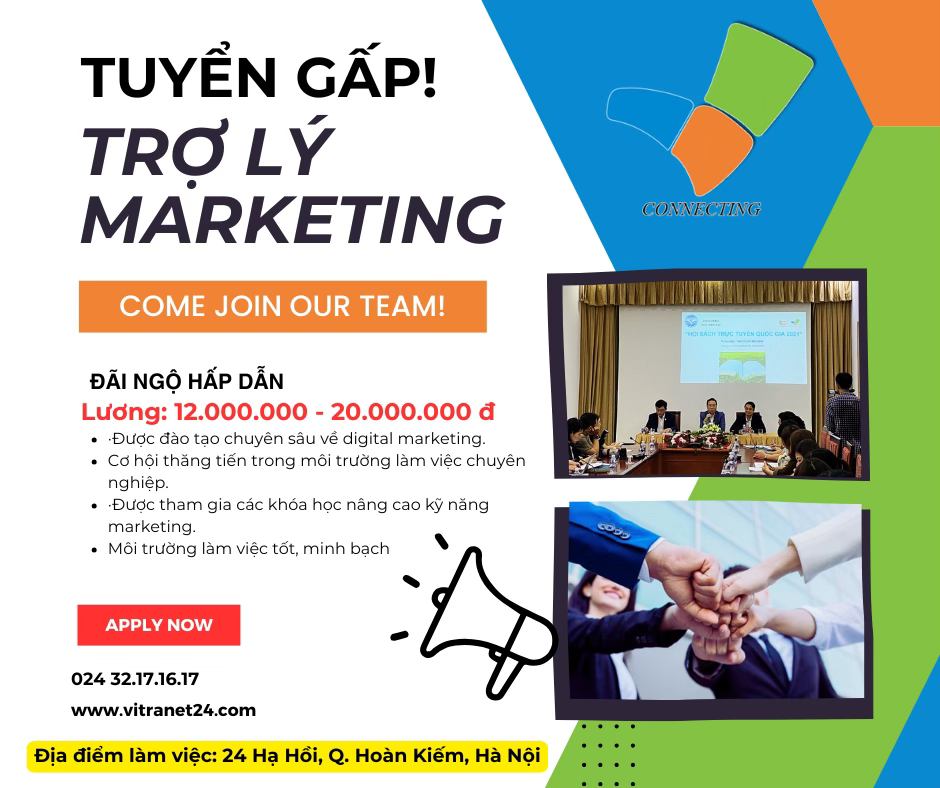 TUYỂN GẤP TRỢ LÝ MARKETING LƯƠNG 12 -20 TRIỆU!