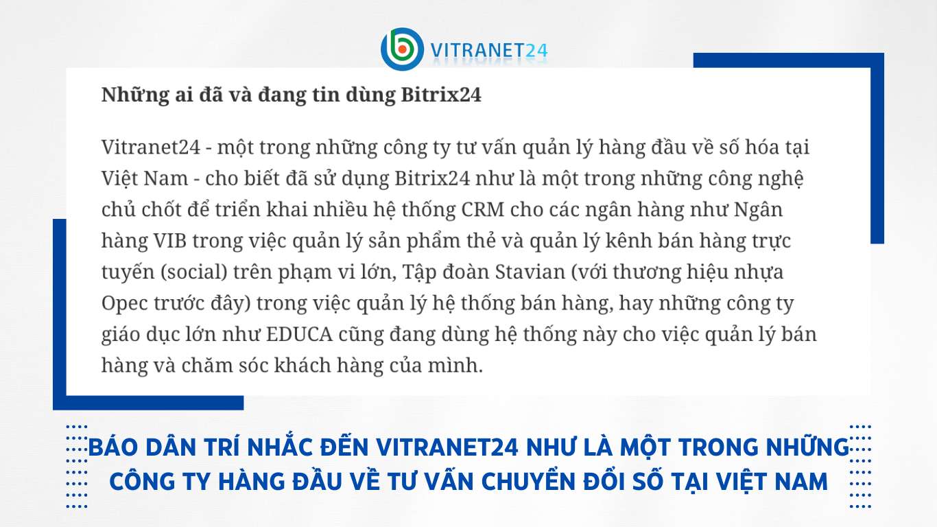 Báo Dân trí nói về công nghệ Vitranet24 sử dụng trong chuyển đổi số